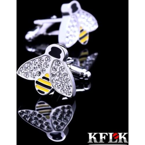 KFLK Jewelry shirt Fashion cufflinks for mens Crystal Cuff links Wholesale High Quality Bee animal insect Button guests