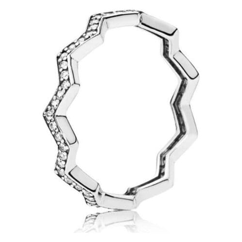 Original 925 Sterling Silver Pan Ring Timeless Zig Zag With Crystal Ring Sets For Women Wedding Party Gift Fine Jewelry