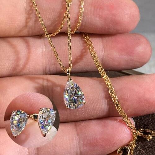 Female Luxury Jewelry Sets Cute Water Drop Crystal Stud Earrings Chain Necklaces For Women Vintage Bridal Gold Color Wedding Set