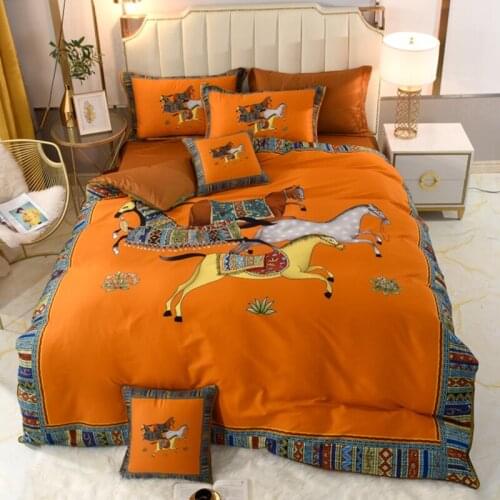 Luxury 600TC Egyptian Cotton Printed Wedding Gift Bedding Sets Digital Print Cotton Duvet Cover Sheet Queen King Size 4/6pcs #s