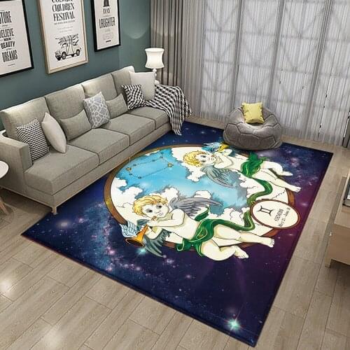 Home Bedroom Living Room Decoration Rug 12Constellation Gemini Round Floor Mat Flannel Floor Durable Carpet Anti-slip Mat Carpet
