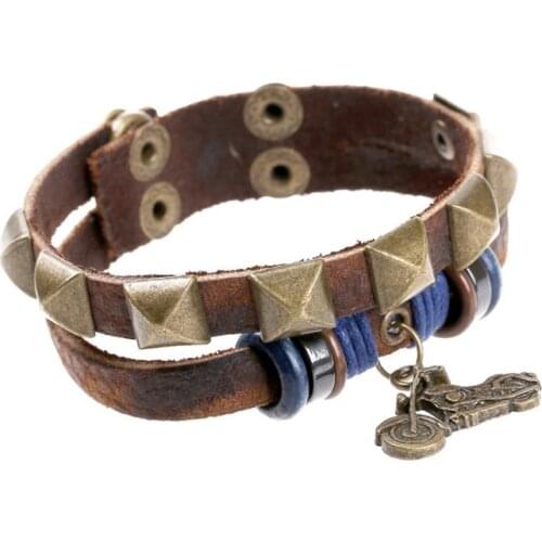 Fashion Punk Motorcycle Rivets Charm Cuff Bracelet Chain Alloy Bronze Leather Casual Bangle Wristband Retro Vintage Rock Jewelry