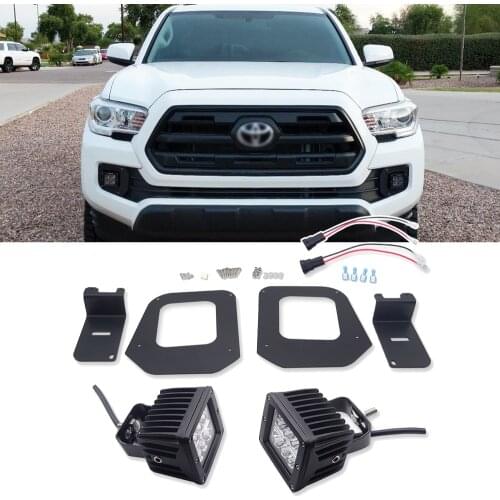 Front Bumper Foglamp Mounting Brackets with 2Pcs 3 Inch 18W LED Fog Lights ＆ Plug N Play Wiring Kit Fit 2016-2019 Toyota Tacoma
