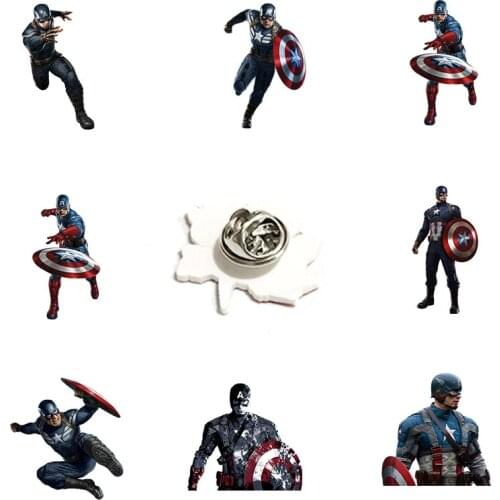Disney Figure Captain America Marvel Avengers Acrylic Lapel Pins Epoxy Resin Badges Brooches for Men Fashion Accessories Jewelry