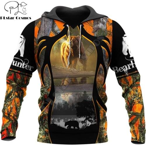 Love Bear Hunting Pattern 3D All Over Printed Mens Autumn Hoodie Sweatshirt Unisex Streetwear Casual Zip Jacket Pullover KJ617