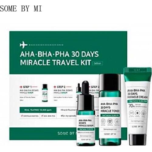 SOME BY MI AHA BHA PHA 30 Days Miracle Travel Kit ( Toner 30ml+Serum 10ml+Cream 20g) Pimple Scar Care Korea Acne Treatment Set