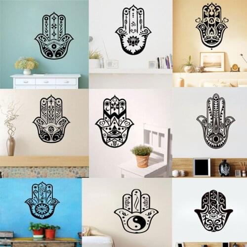 Hamsa Hand Wall Sticker Fatima Yoga Indian Buddha Home Decor Vinyl Art Murals For Living Room Bedroom Removable Wallpaper