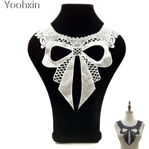 NEW white black flower embroidery DIY lace collar Fabric Sewing ribbon trim Applique neckline craft cloth dress Wedding textile