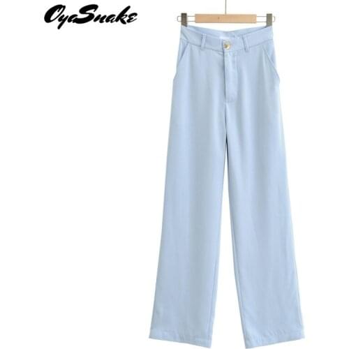 Oyasnake New Womens Hot Loose Suit Long Pants Ladies Solid High Waist Button Zipper Casual Mopping Wide Leg Trousers