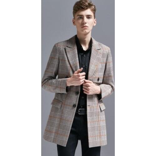 Medium length coats mens suits lattice jacket men Single-breasted blazer masculino slim casaco jaqueta masculina spring autu