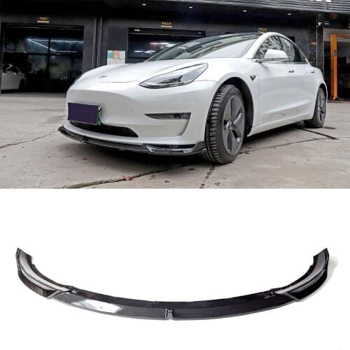 3PCS Carbon Fiber Look Black Front Bumper Splitter Lip Body Kit Spoiler Guard For Tesla Model 3 Sedan 2020 Car Styling