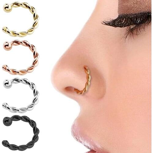 Fake Piercing Copper Nose Rings Twisted Rope Hoop Ring For Women False Septum Titanium