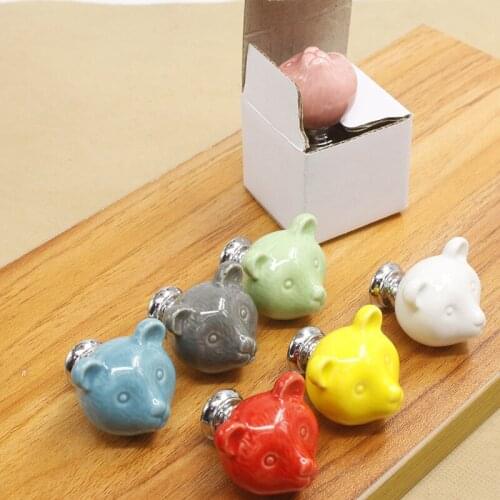 Direct Selling Furniture Handles Cute Animal Bear Design Ceramic Drawer Cabinet Cupboard Door Pull Handle Wardrobe Knob