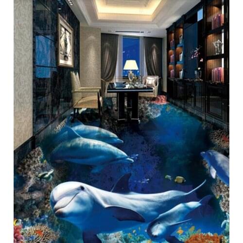 PVC Dolphin coral underwater world non-slip waterproof self-adhesive 3D floor sticker tiles bathroom 3D wallpaper