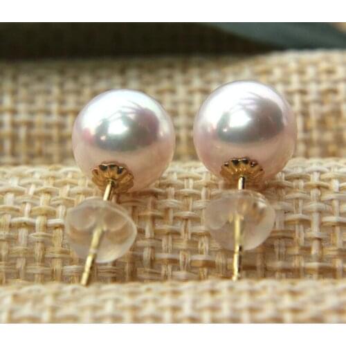 Natural 9-10mm AKOYA Japan Sea Pearl Stud Earrings Classic Genuine Round Pearl Jewelry