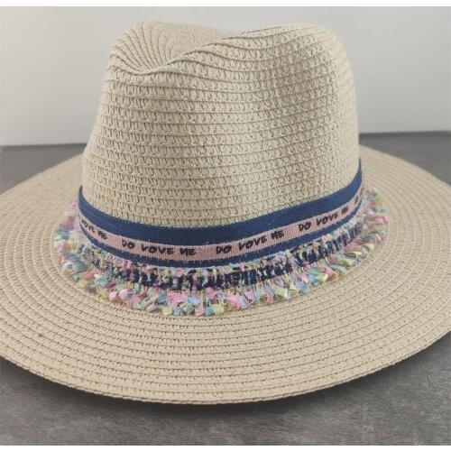 Boho Sun Hat Cream Panama Hat Beach Womens Summer Caps Sombrero Female Fedora Casual Ladies Chapeau