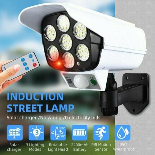 Solar Light Motion Sensor Security Dummy Camera Wireless Outdoor Flood Light IP65 Waterproof 77 LED Lamp 3 Mode for Home Garden