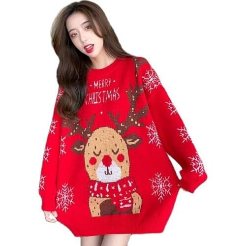 New Autumn Winter women Cute Christmas elk snowflake Letter loose Raglan sleeves O-Neck Long style Female casual sweater tops