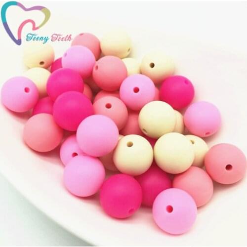 Teeny Teeth 40 PCS Girly Pinky Silicone Beads Baby Teething Chewable Pacifier Chain Leash Decoration Silicone Round 12 MM Beads