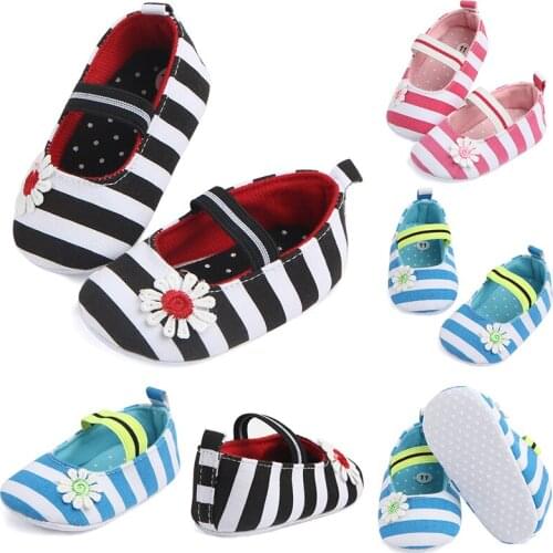 Fashion Summer Autumn Cute Newborn Baby Girl First Walker Flower Striped Print Princess Shoes Baby Infant Girl Cotton Soft Shoes