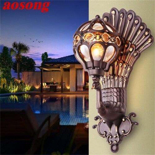 AOSONG Retro Outdoor Wall Lights Classical Peacock Shade Sconces Lamp Waterproof Decorative For Home Porch Villa