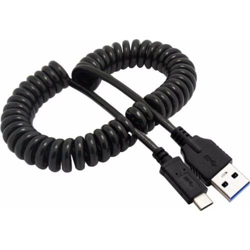 USB 3.1 Type C USB-C Cable USB 3.0 A Male Data Stretch Charged Cable for Tablet Mobile Phone Laptop Hard Disk Drive 100cm Black