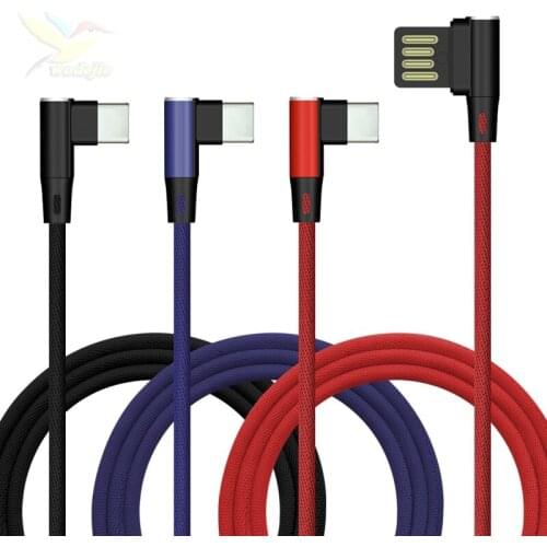 50pcs/lot 2A Type c Fast Charge Phone Charging Cable 90 degree bend Elbow Thread Woven Cable for Huawei p20 mate Samsung Type-c
