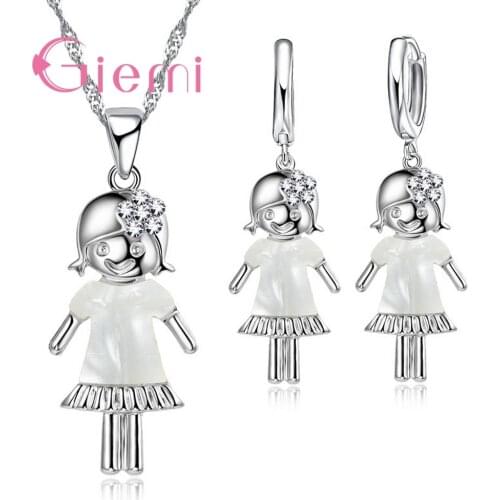 High Quality Pretty Little Girl Pendant/Necklace/Earrings 925 Sterling Silver Women Fashion Jewelry Set Free Shipping