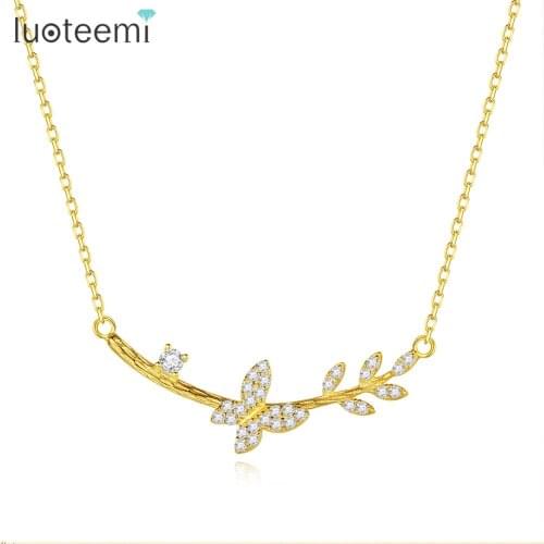 CZCITY Delicate Olive Leaf 925 Sterling Silver Pendant Necklaces for Women Girls Dating Clear CZ Fine Jewelry Gift FN-0317