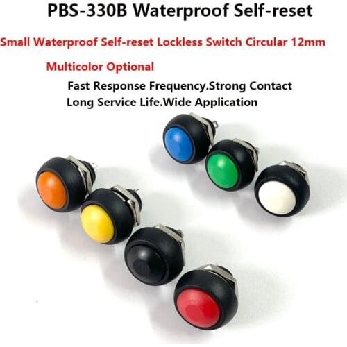 1Pcs PBS-33b 2Pin Mini Switch 12mm 12V 1A Waterproof momentary Push button Switch since the reset Non-locking