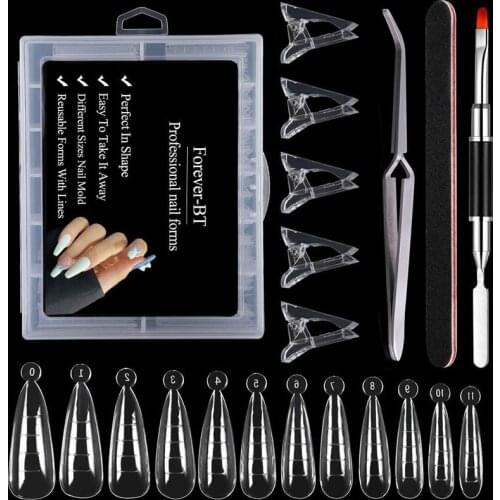 120PCS DIY Dual Forms Nail Quick Building Gel Mold Tips Nail Extension Forms with Dual-Ended Brush And Nail File Sanding Block