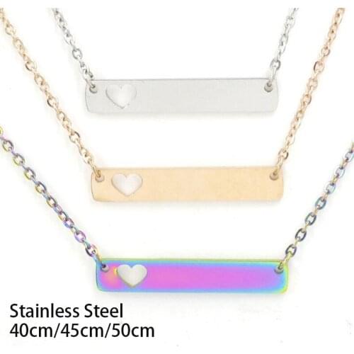 20pcs/lot Mirror Polish Stainless Steel Blank Bar Necklace with Hearts For Women Men Jewelry 40cm/45cm/50cm