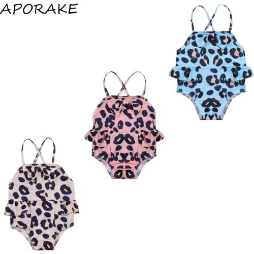 2021 0-3Y Toddler Girl Spaghetti Straps Swimsuits Summer Sleeveless One Piece Swimwear Leopard Printing Bowknot Bathing Suit
