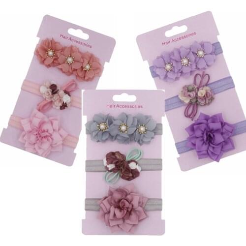 3pcs/lot Girls Lotus flowers Bowknot Hairband Baby Elastic Headband set Toddler fashion cute children headwear Hair Accessories