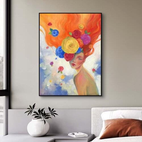Abstract Flowers Girl Hair Canvas Painting Watercolor Vintage Wall Art Poster and Print Pictures Nordic Living Room Home Decor