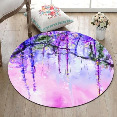 Abstract Purple Lavender Watercolor Art Round Carpet for Baby Kids Home Living Room Bedroom Cushion Area Rug Bathroom Floor Mat