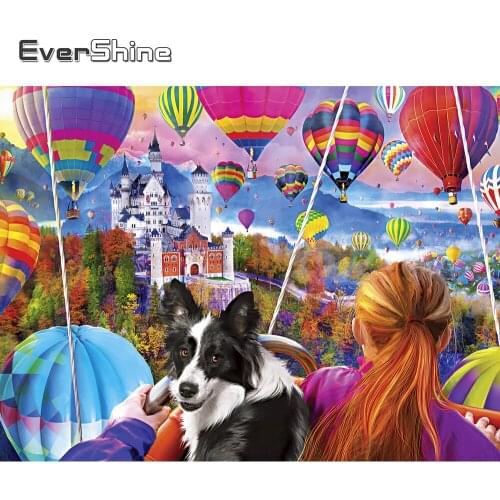 Evershine Diamond Painting Landscape 5D DIY Cross Stitch Dog Diamond Embroidery Hot Air Balloon Mosaic Full Layout Wall Art