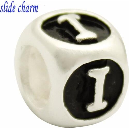 Slide charm Free shipping Dice Shaped Letter Bracelet Charms Initial B Charm Alphabet Beads fit Pandora bracelet