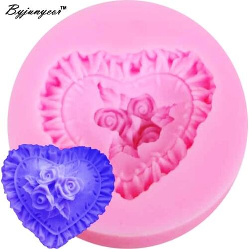 Byjunyeor F1205 Epoxy UV Resin Love heart Rose silicone mold Decorating Tools Cake Mould Valentines day gifts