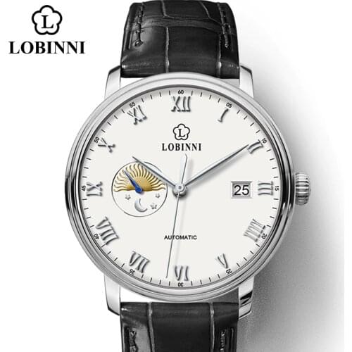 Switzerland Lobinni Fashion Mens Mechanical Watch Waterproof Seagull Mens Automatic Watch Leather Business relogio masculino
