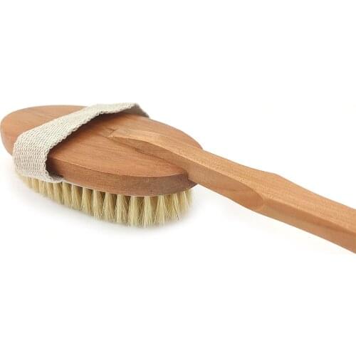 Wooden Massage bath brush Body Brush for Dry Skin Shower Back Scrubber Detachable Boar Bristles Bath Brush With D30