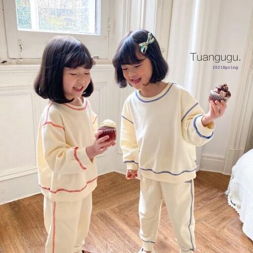 Kids Clothing 2021 Spring New Boys Girls Casual Suits Korean Baby Sport Sets Loose Hoodies Pants Kids 2pcs Set 2 3 4 5 6 7 Years