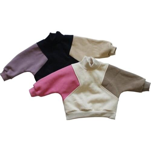 New 2018 Children Sweatshirt Autumn Winter Baby Boys Clothes Patchwork Turtleneck Girls Hoodies Kids Tops BC440