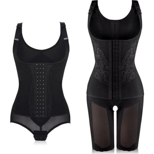 Women Magnet Plus Size Bodysuits Corset Far Infared Full Body Shaper Slimming Waist Trimmer Shapewear Bra Lifter Lace Nude Black