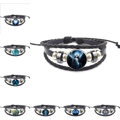 EJ Glaze For Women Guardian Angel New Arrival Glass Black Leather Bracelet Bangle Statement Women Round Jewelry