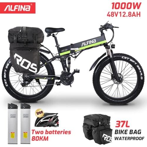 EU Stock)ALFINA Electric Bike 1000W Mountain Bike 48V 50km/h Snow Bike Folding Ebike Adult Electric Bicycle Fat Tire eBike