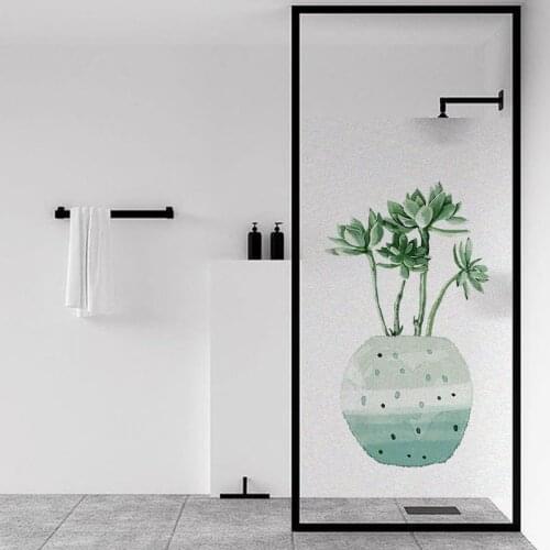 Custom Size Static Cling Window Film Green Plant Style Decorative Privacy Protection Frosted Glass Sticker For Window Door Cabin