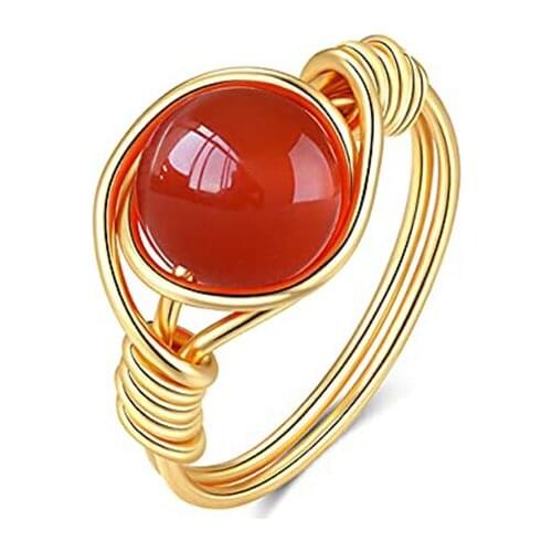 New red agate hand wound ring healing crystal gem Cool Gift ring Natural Female stone Designer style Charm Copper jewelry