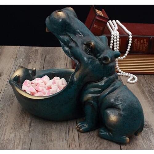 Hippopotamus Storage Box Statue Creative Hippo Figurine Sculpture Key Candy Container Home Table Decoration Gift