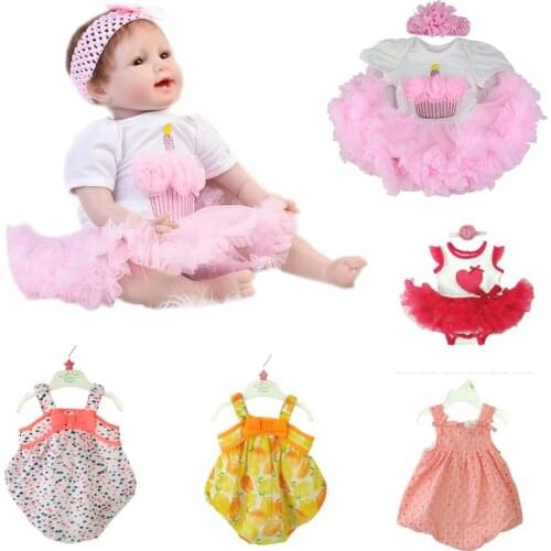 Pink Color 22- 23 Inch Fashion Reborn Dolls Clothes With Hairband Fit For 55-58cm Reborn Doll One-Piece Skirt DIY Doll